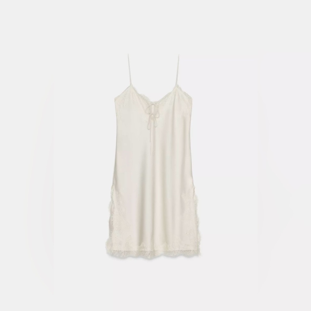 Zara Woman Collection Lace Slip Dress in Beige